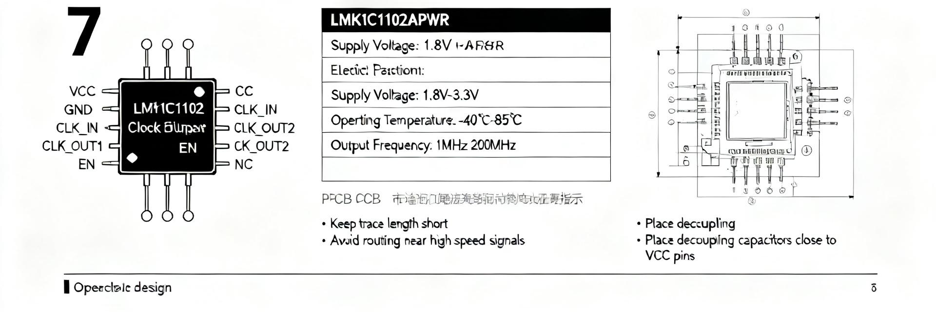 دليل بيانات LMK1C1102APWR: شرح مفصّل لوظائف الدبابيس السبعة الرئيسية والمواصفات الكهربائية